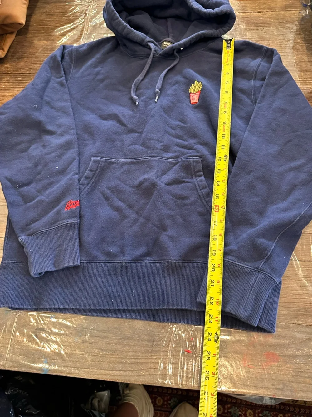 Uniqlo Navy Zip-Up Hoodie with Embroidered Fries Patch